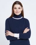 Paul Costelloe Living Studio Navy Colourblock Polo Neck Jumper Paul Costelloe Living Studio Navy Colourblock Polo Neck Jumper