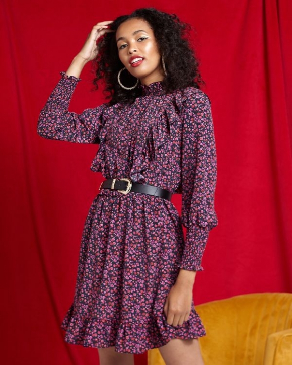 Savida Flower Print Belt Dress Savida Flower Print Belt Dress