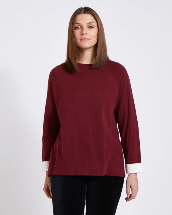 Paul Costelloe Living Studio Burgundy Side Vent Cotton Cashmere Jumper Paul Costelloe Living Studio Burgundy Side Vent Cotton Cashmere Jumper