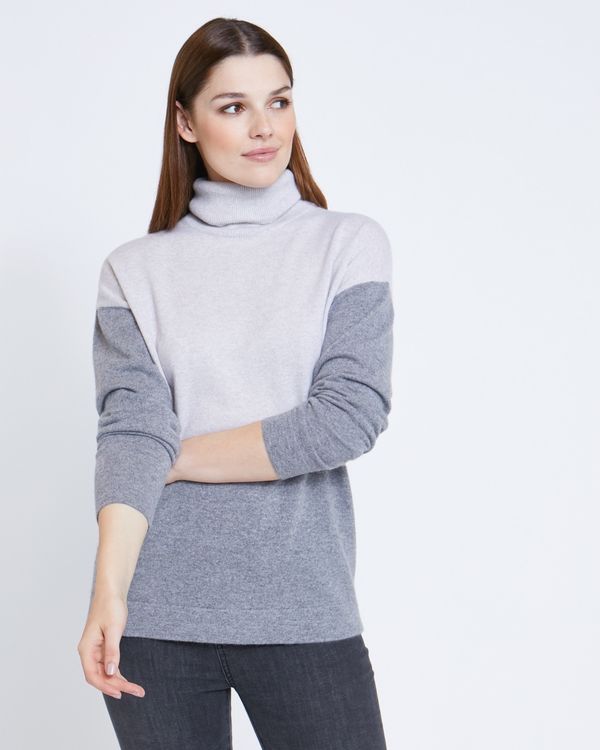 Paul Costelloe Living Studio Colour Block Long Sleeve Cashmere Polo Neck Jumper