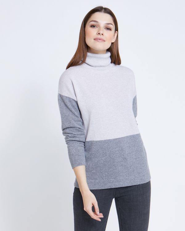 Paul Costelloe Living Studio Colour Block Long Sleeve Cashmere Polo Neck Jumper