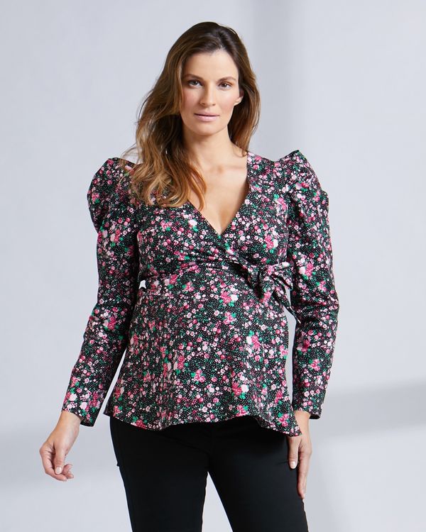 Savida Maternity Wrap Print Blouse