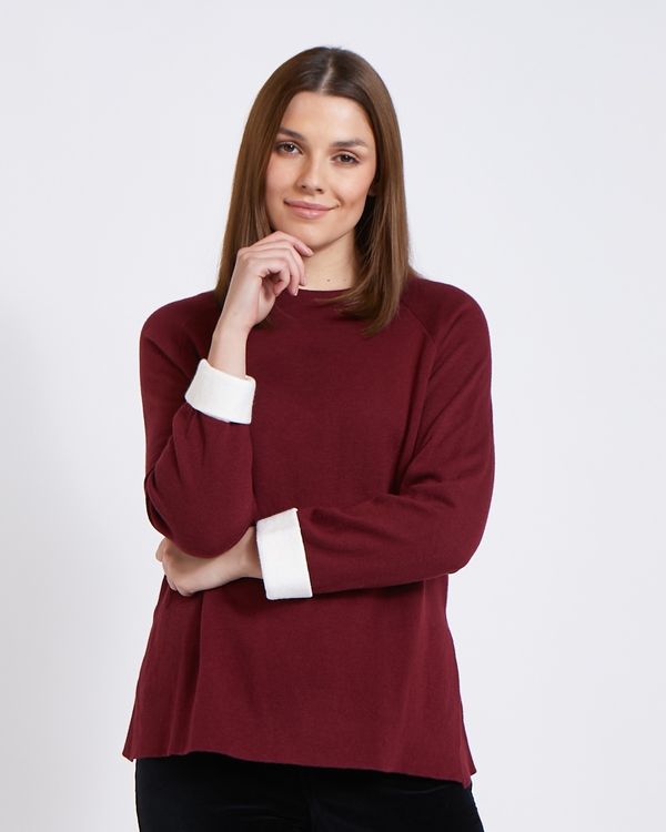 Paul Costelloe Living Studio Burgundy Side Vent Cotton Cashmere Jumper