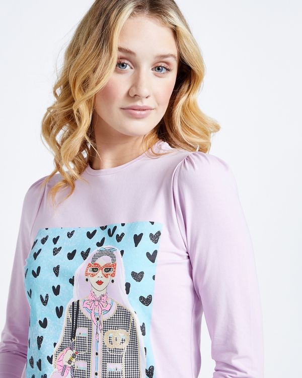 Savida Graphic Print Glitter Top