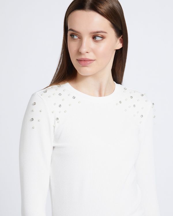 Savida Jewel And Pearl Ribbed T-Shirt