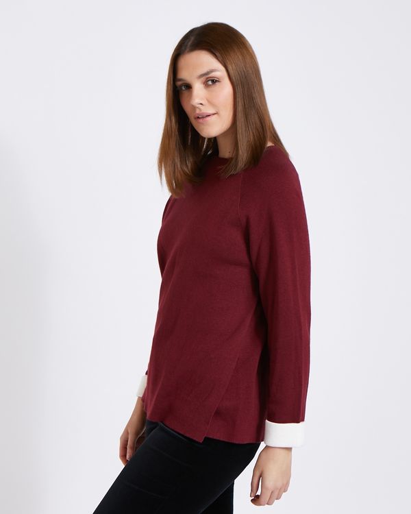 Paul Costelloe Living Studio Burgundy Side Vent Cotton Cashmere Jumper