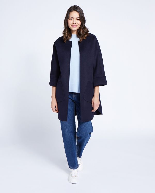Paul Costelloe Living Studio Navy Curved Hem Coat