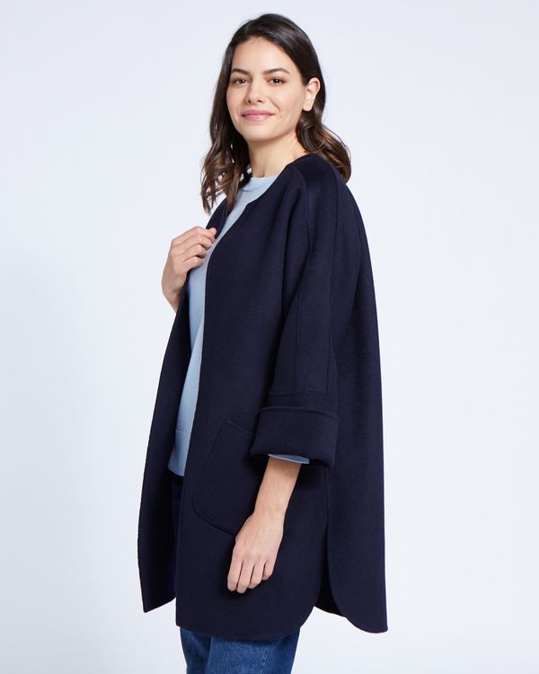 Paul Costelloe Living Studio Navy Curved Hem Coat