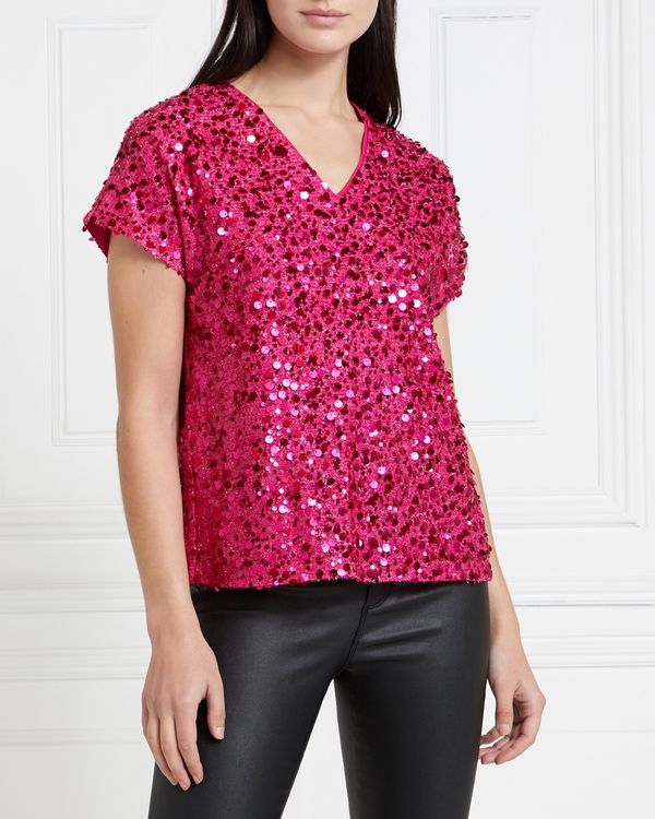 Gallery Mistletoe Short-Sleeved Sequin Top